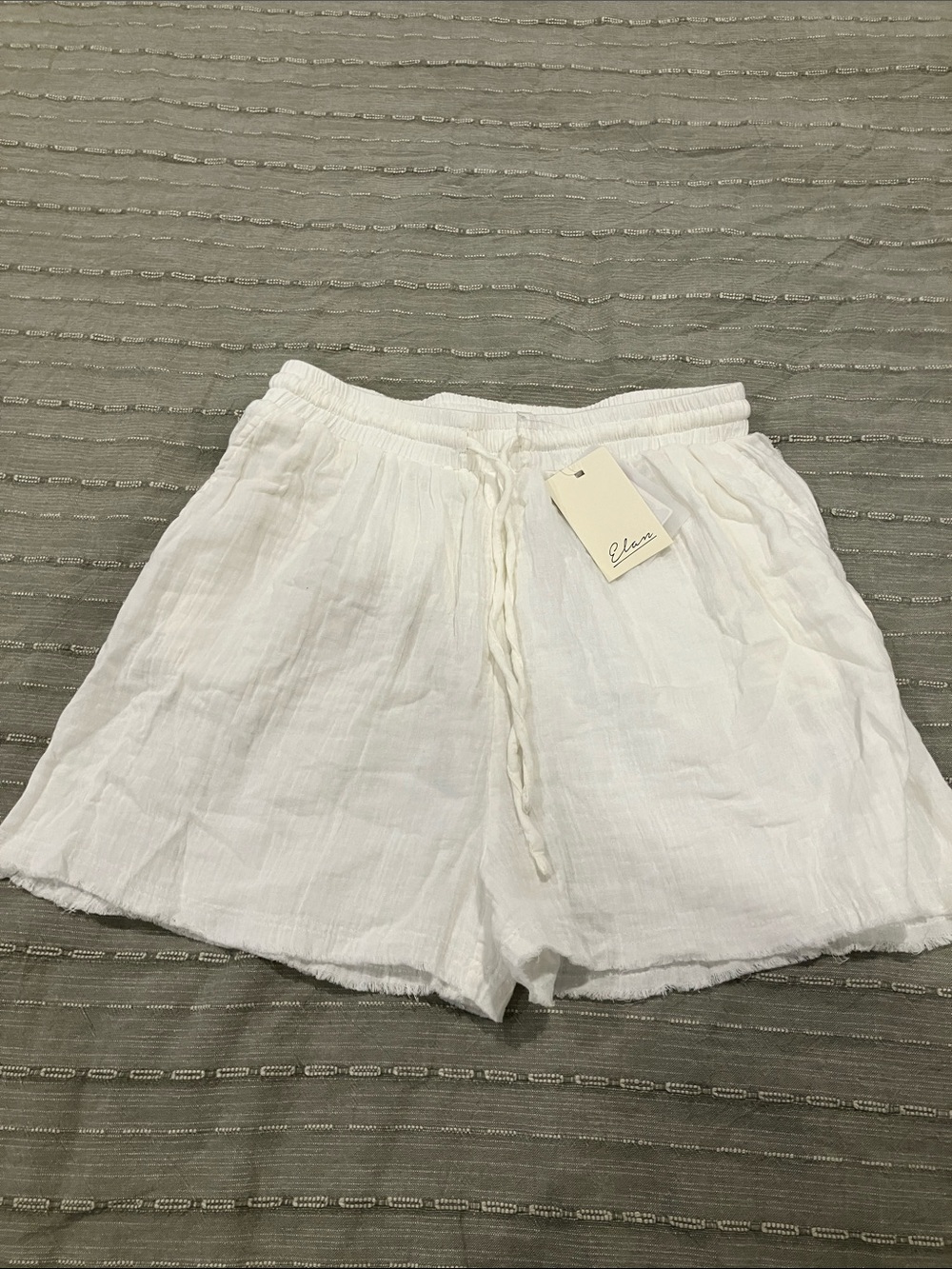 Elan White High-Waist Linen-Blend Drawstring Shorts